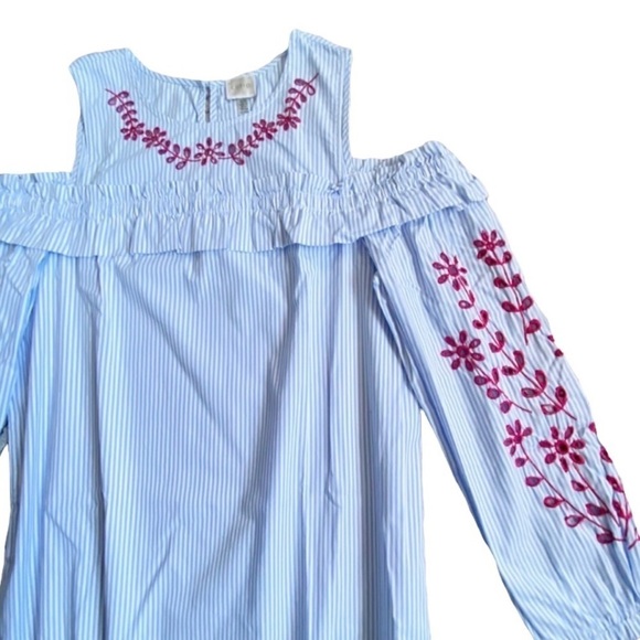 Cupio Embroidery Baby Blue Dress Cold Shoulders Size M - Picture 3 of 8